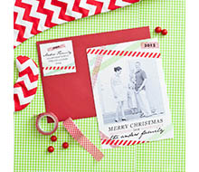 Washi Tape Inspired Printable Holiday or Christmas Photo Card - Green and Red